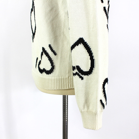MaxMara Knit Heart Sweater Ivory Black Intarsia Motif Boatneck Pullover Knit S - Picture 4 of 6